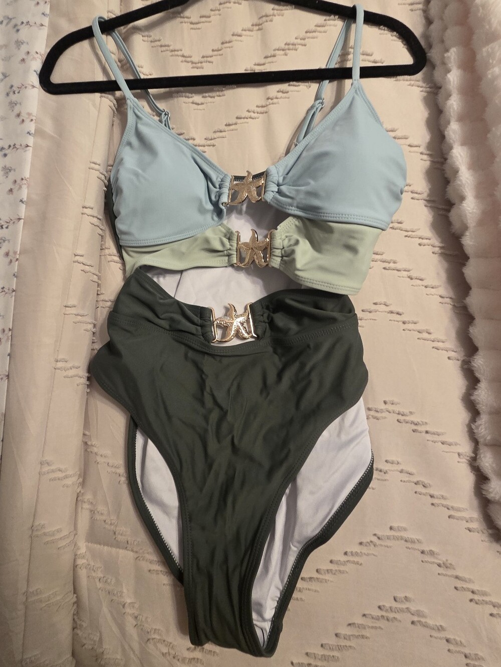 NWT-One-Piece Green Gradient Swimsuit with Gold Hardware and Adjustable Straps
